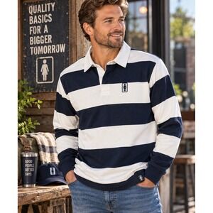Girl Skateboards Men's M Striped Rugby Shirt Navy Cream Long Sleeve Skate